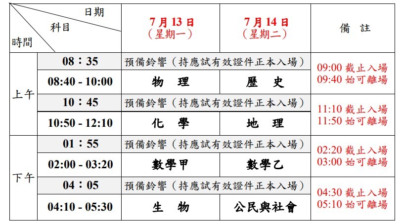 延期考程表